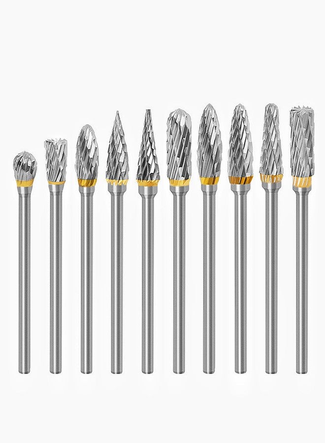 Sunkizzrs® 10-Pcs Tungsten Carbide Rotary Burr Set -Carbide Double Cut Carving Burr Bits with 1/8"(3mm) Shank -Rotary Tool Accessories for Woodworking, Engraving, Drilling, Steel Metal Working - Image 1